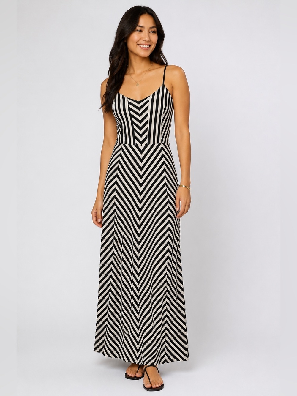 Revolution by Ricki’s Black & Lt Grey Striped Maxi Dress | Size Small (S/P)